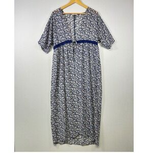 Cottagecore Alredine Women M/L Blue Floral Tie Front Crochet Lace Duster Dress